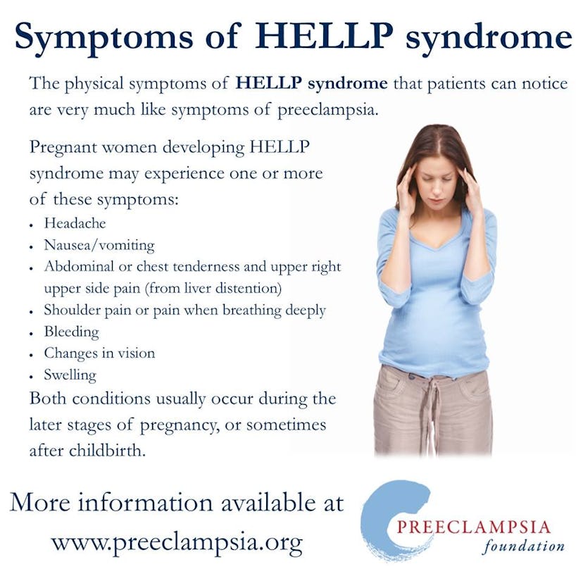 A picture that lists all the symptoms of HELLP syndrome
