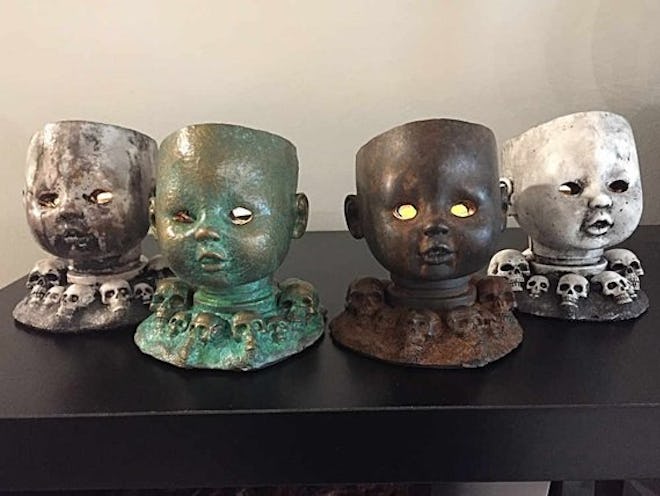 Baby Doll Head Candle Holder with Glowing Eyes