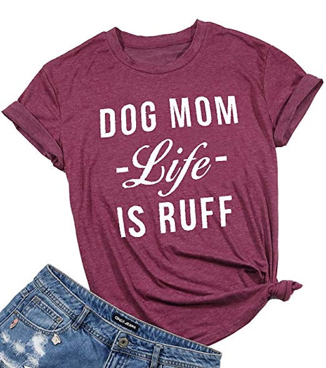 Dog Mom Women's Casual Letter Print Short Sleeve Tee