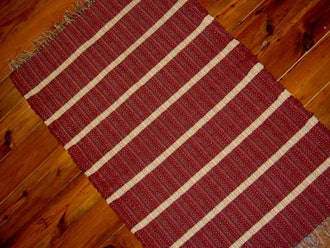 Cranberry and Cream Handwoven Wool Rug 
