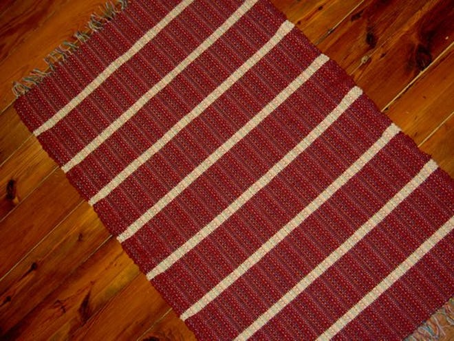 Cranberry and Cream Handwoven Wool Rug 