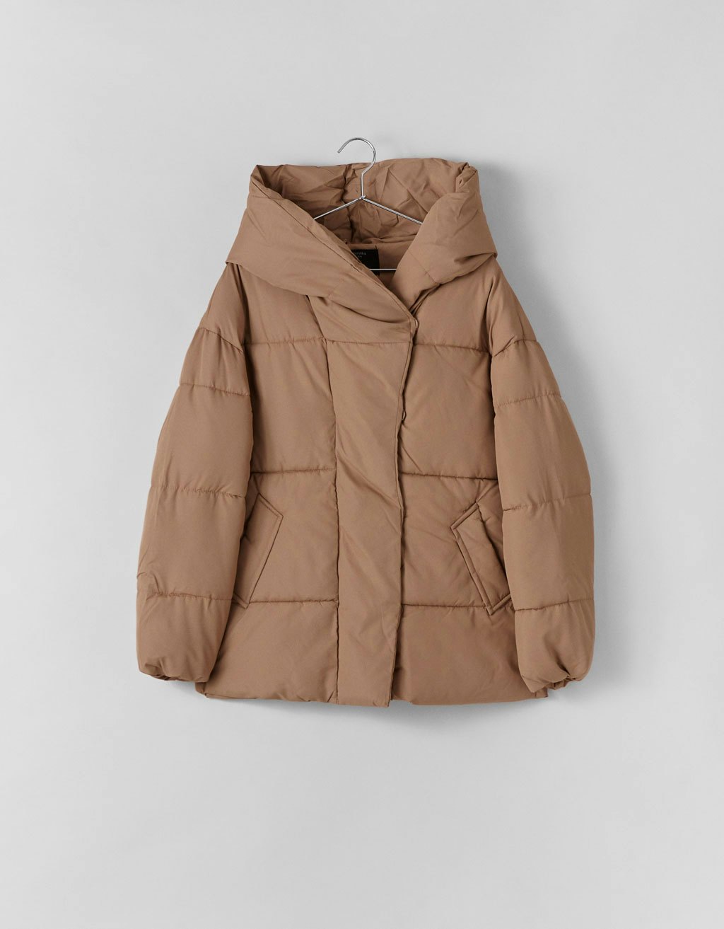 puffer coat with wrap collar