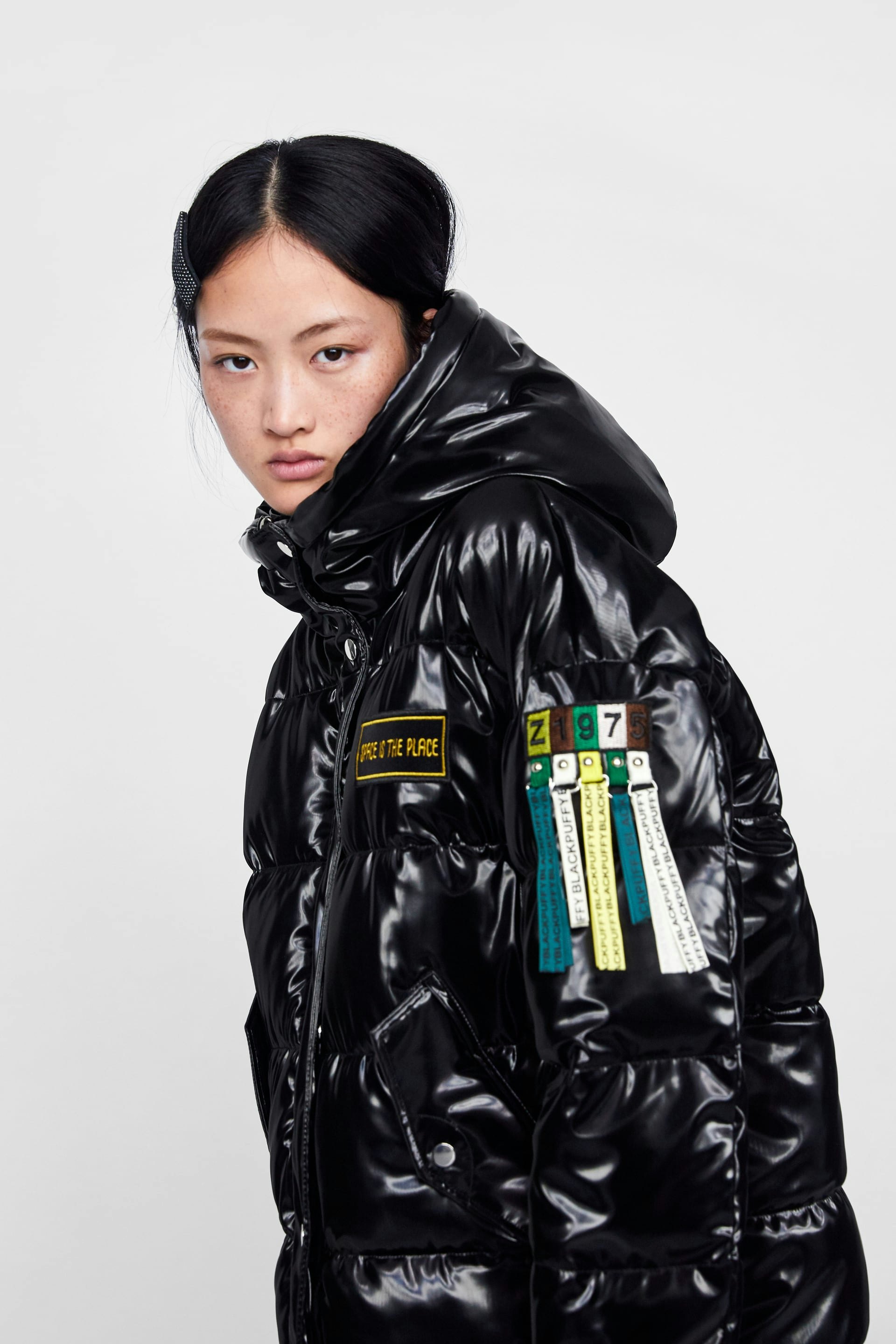 vinyl puffer jacket zara