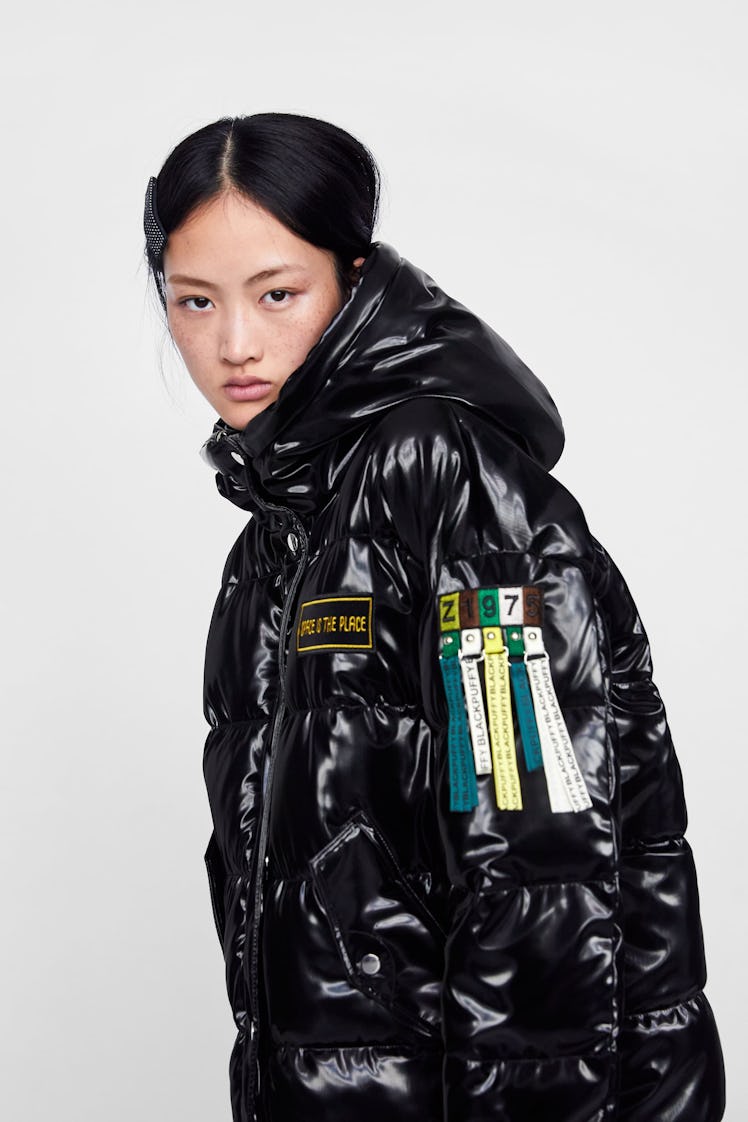 FAUX VINYL PUFFER JACKET