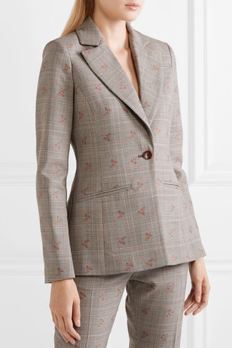 Embroidered Checked Wool-Blend Blazer
