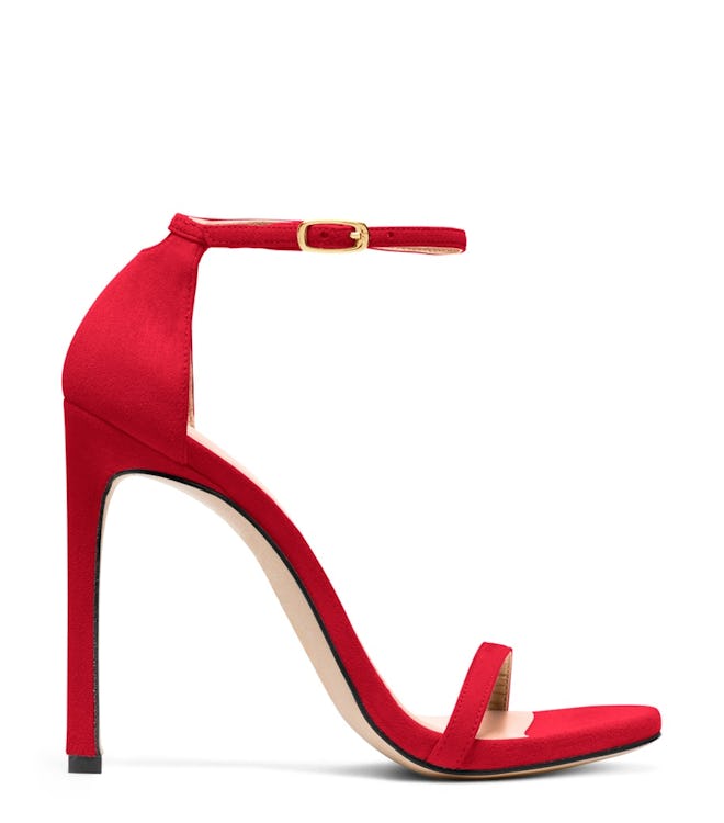 The Nudist High Heel in Red Suede