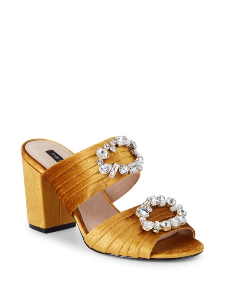 AVA & AIDEN Perla Velvet Embellished Block-Heel Sandals