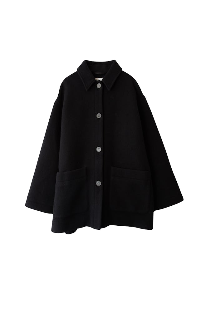Short Cocoon Coat in Black