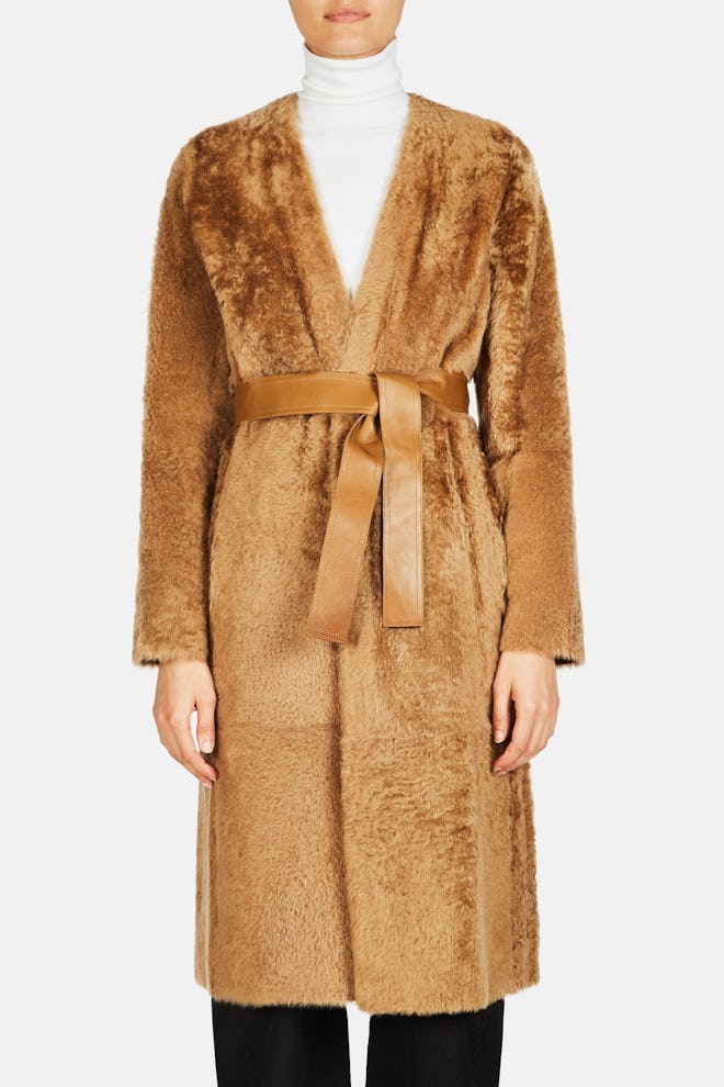 Vince Belted Shearling Coat - Camel