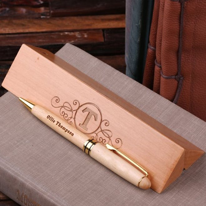 Personalized Wood Desktop Pen Set Engraved and Monogrammed Corporate Promotional Gift