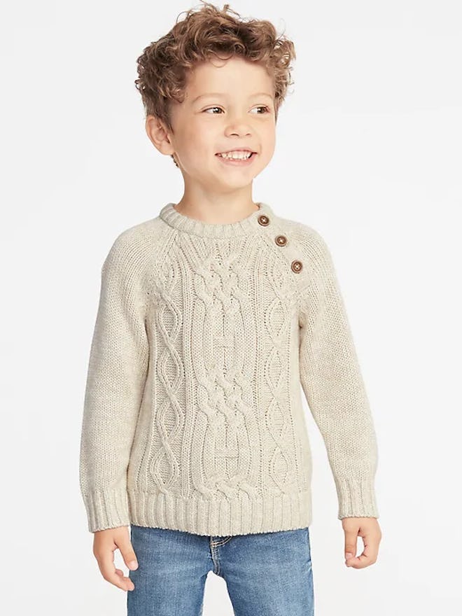 Button-Neck Cable-Knit Sweater for Toddler Boys