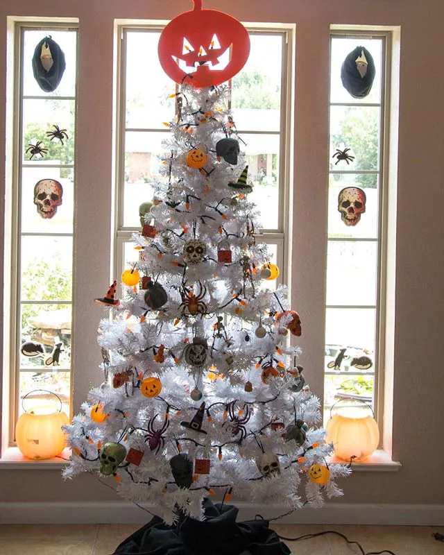 white christmas dresses Halloween Christmas Tree Scary Ghost Tree with White Skull Lights (Fre –  Christmas Plus More