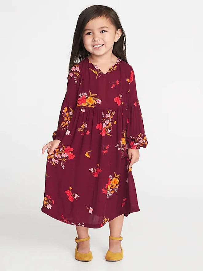 Balloon-Sleeve Midi Dress for Toddler Girls