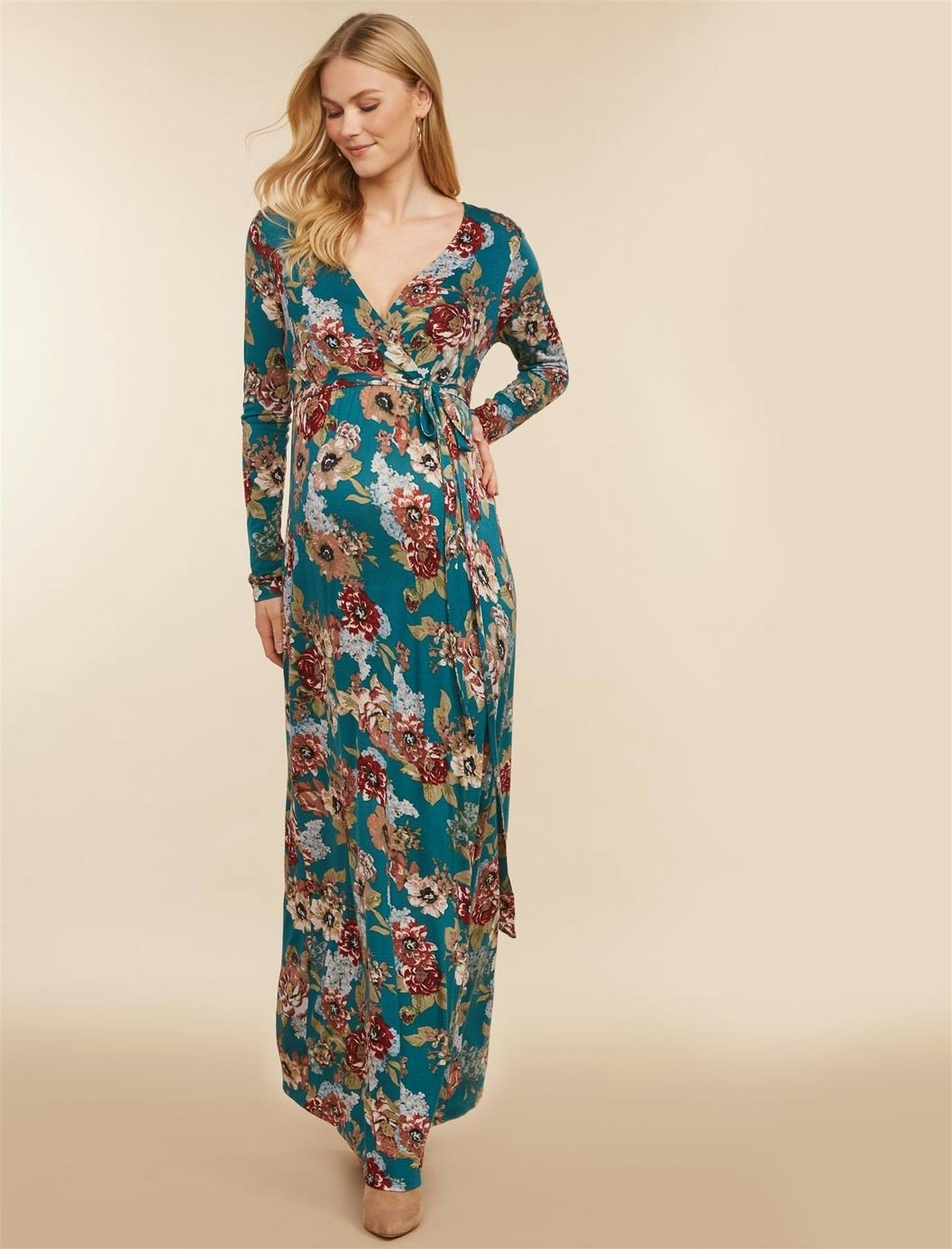 jessica simpson flutter sleeve floral wrap maternity dress