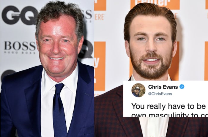 A two-part collage with Piers Morgan and Christ Evans and the response to Morgan calling babywearing...