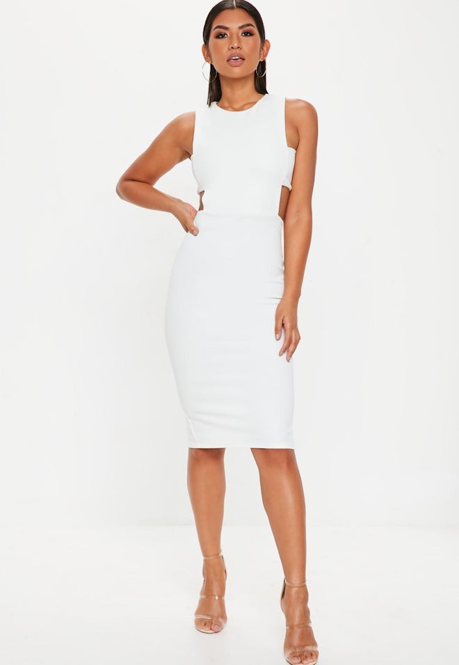 White Sleeveless Cut Out Midi Side Dress