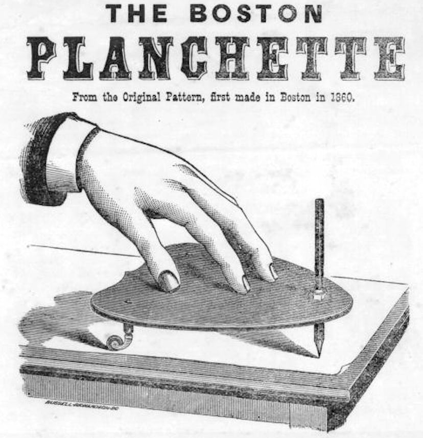 An old advertisement for a planchette, one of the tools used in the Ouija board's history.