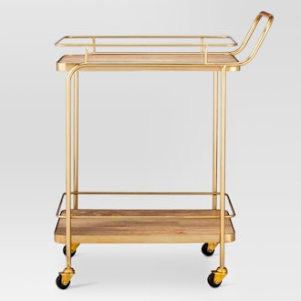 Threshold™ Metal, Wood, and Leather Bar Cart - Gold 