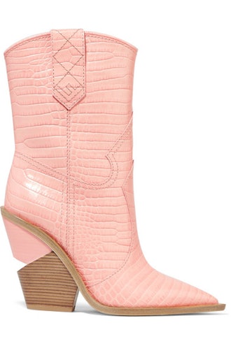 Fendi Croc-Effect Leather Boots in Pink