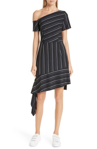 Kaloras Asymmetrical Pinstripe Dress