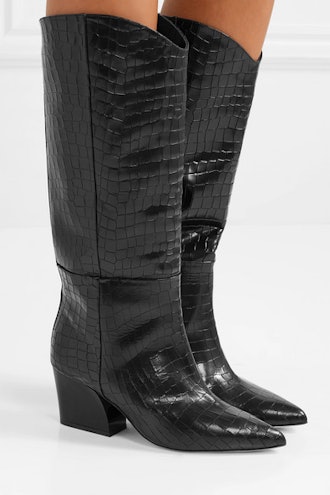 Tibi Logan Croc-Effect Leather Knee Boots