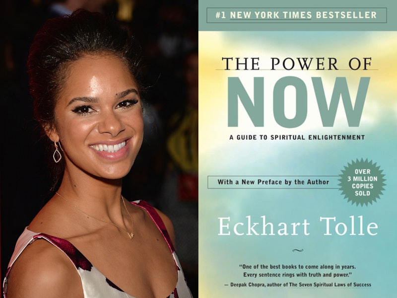 Misty Copeland next to the cover of "The Power of Now: A Guide to Spiritual Enlightenment" book