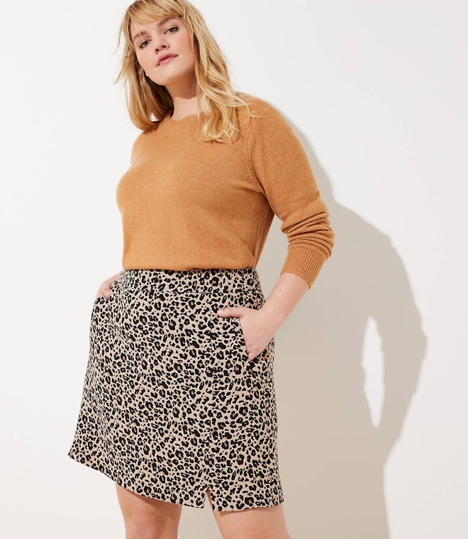 Plus Leopard Jacquard Pocket Skirt