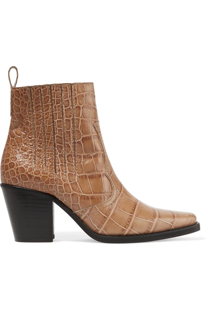 Ganni Callie Croc-Effect Leather Ankle Boots