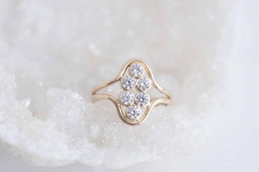 Multi Diamond Curve Ring Solid 14k Recycled Gold
