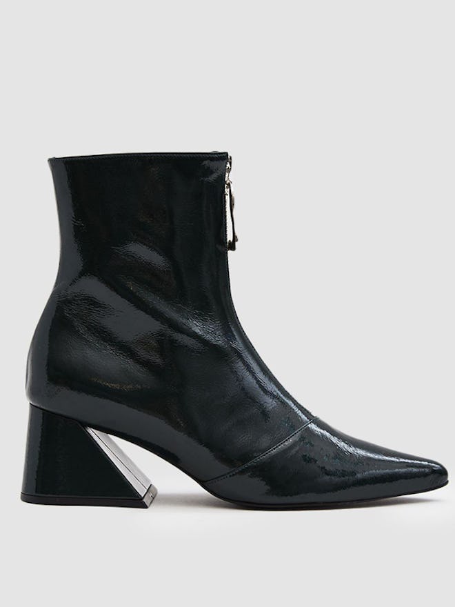 Patent Front-Zip Ankle Boot