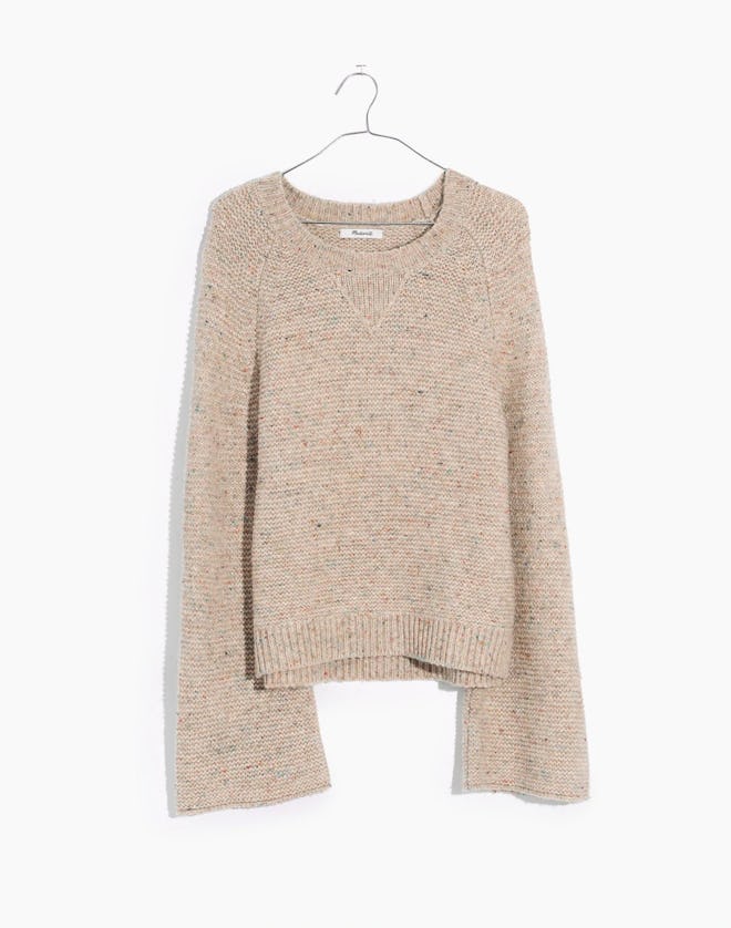 Flecked Wide-Sleeve Pullover Sweater