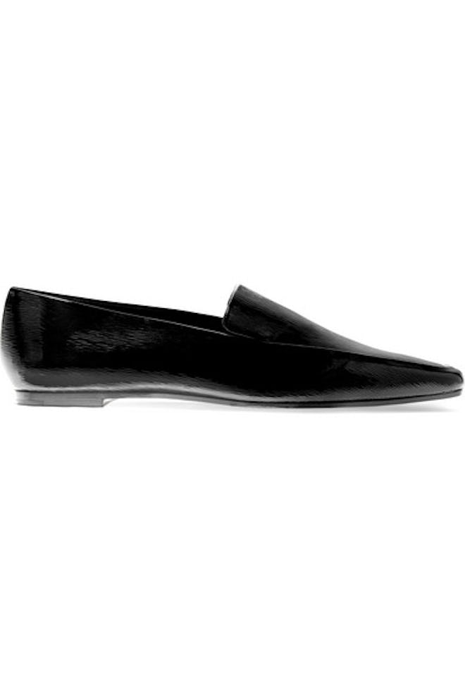 Minimal Textured Patent-Leather Loafers