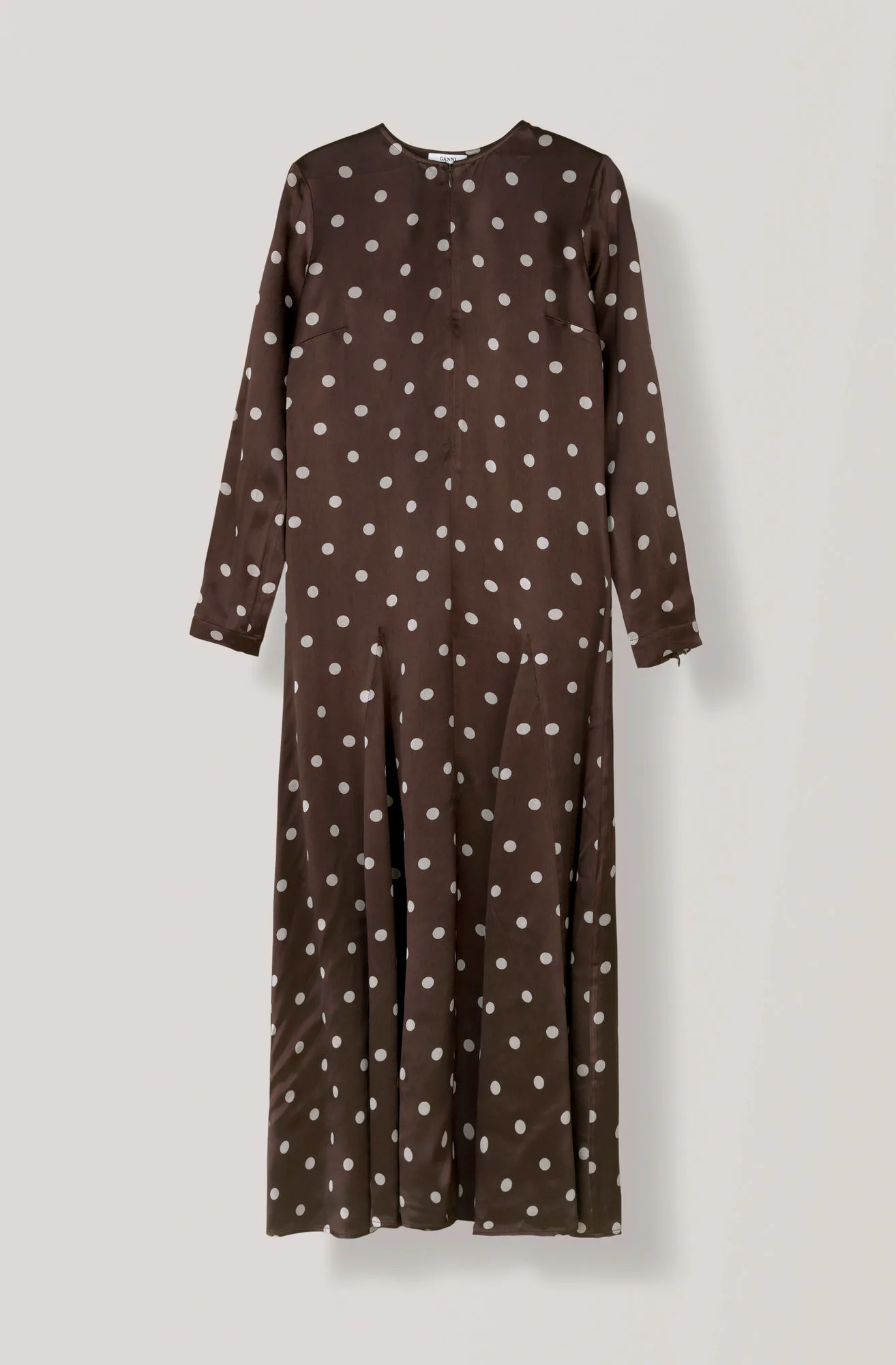 chinese dress ladies Ganni Brown Satin Polka Dot Maxi Long Sleeve Dress  Phoenix Style