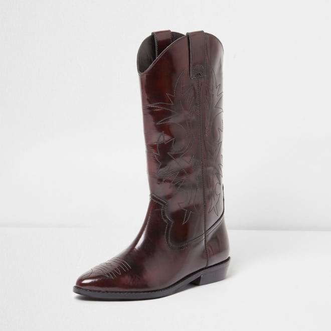 Dark Red Patent Knee High Western Boots