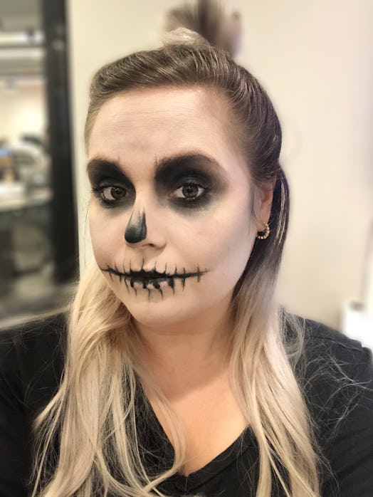 This skull makeup tutorial requires only eyeshadow, foundation, and eyeliner