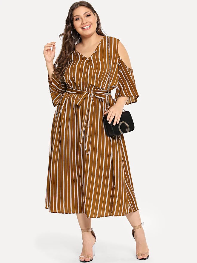  V Neck Vertical Striped Dress