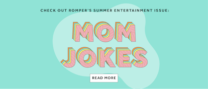 Romper's cover image with the "Mom Jokes" text on the light green background