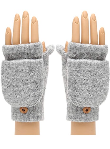 MIRMARU Women's Knitted Fingerless Flip Gloves