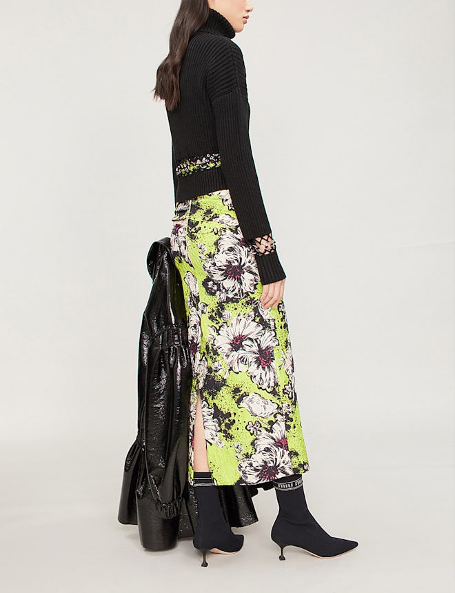 Floral-Print Silk-Blend Midi Skirt