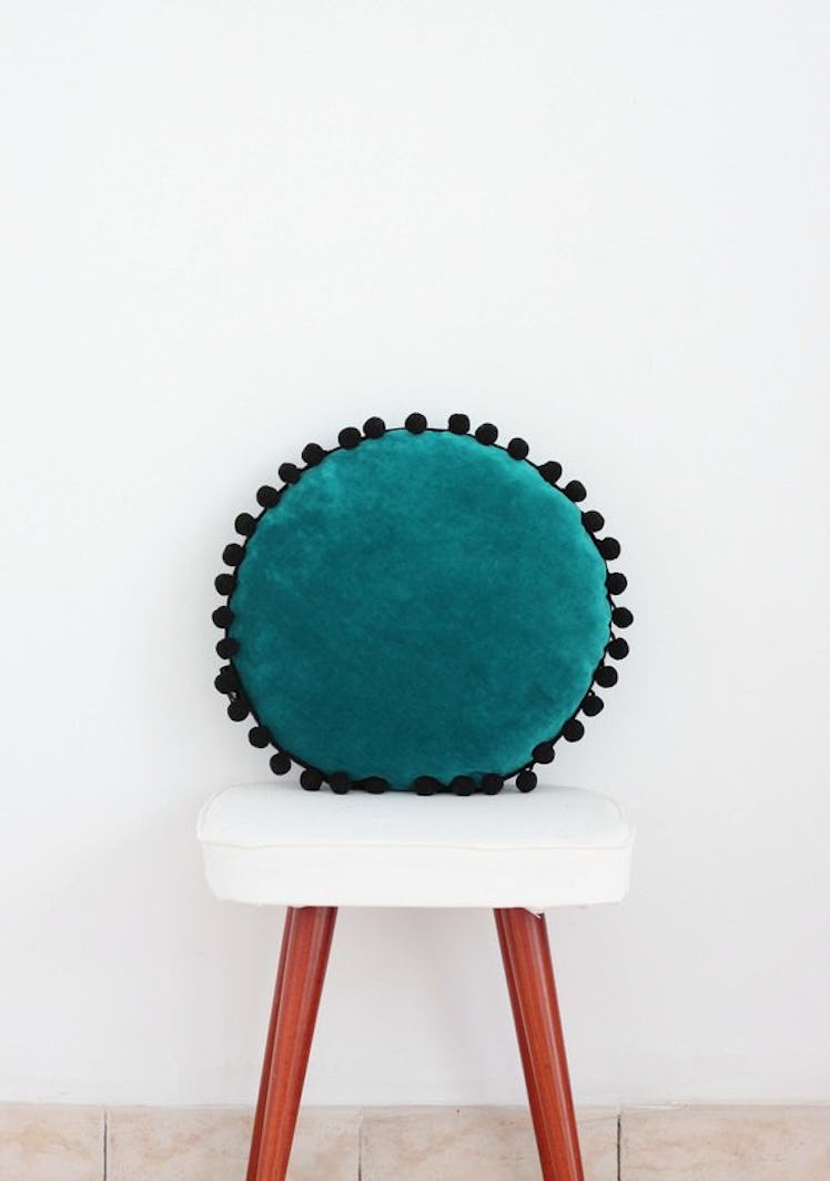 Velvet Turquoise Round Soft Pillow 