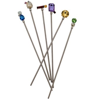 Joanna Buchanan S/6 Jeweled Swizzle Sticks, Silver/Multi
