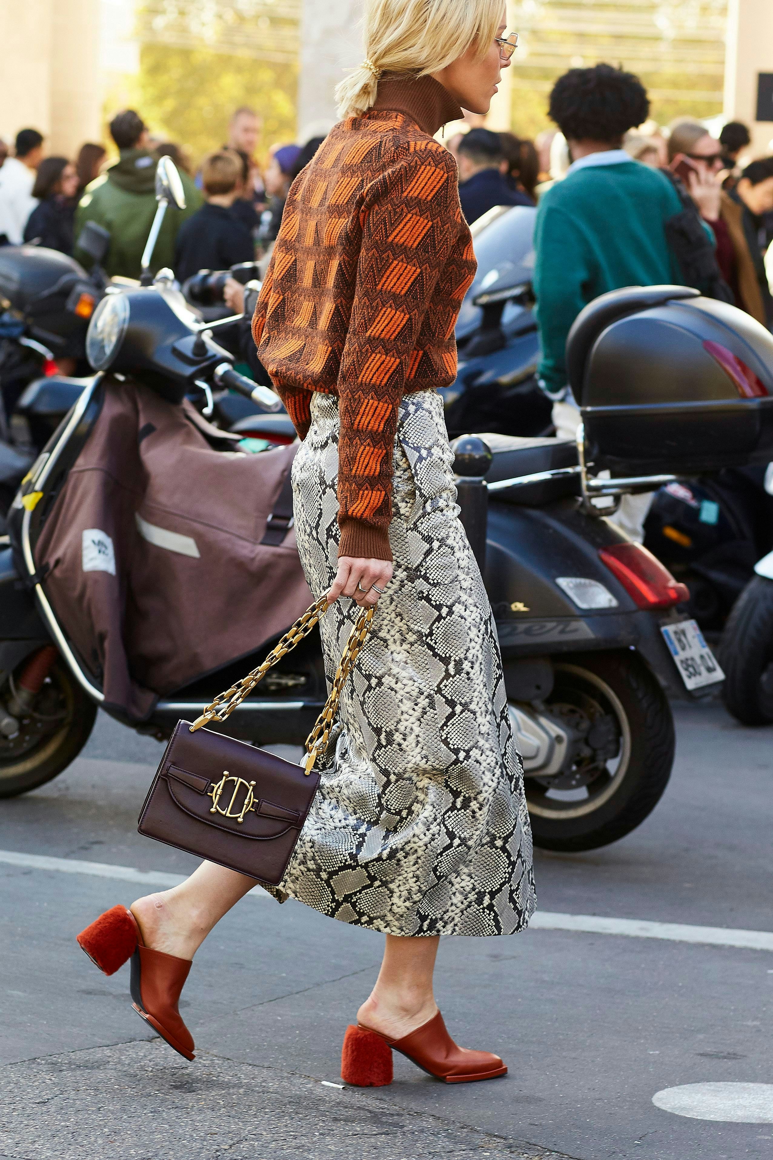 snakeskin heels and bag