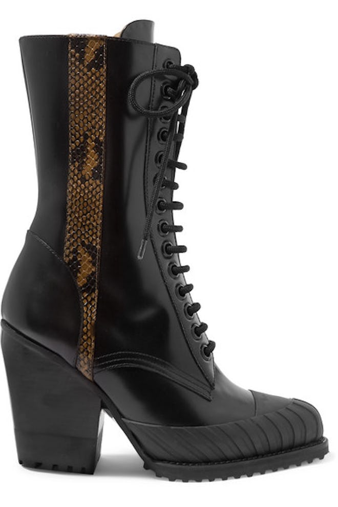 Chloé Rylee Snake-Effect Leather-Trimmed Glossed-Leather Ankle Boots