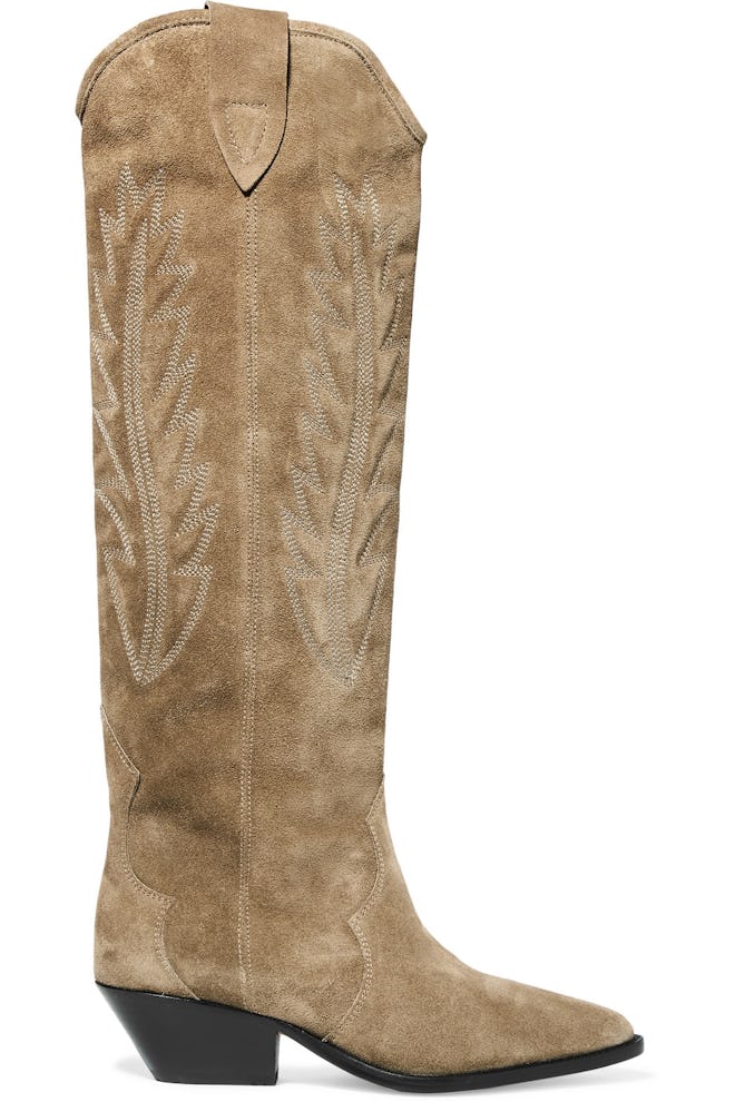 Denzy Embroidered Suede Knee Boots