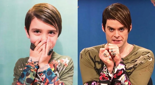 Side by side photos of the 5-year-old dressed up as Stefon from SNL and the actual Stefon 