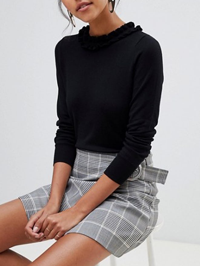 Oasis Frill Neck Sweater In Black