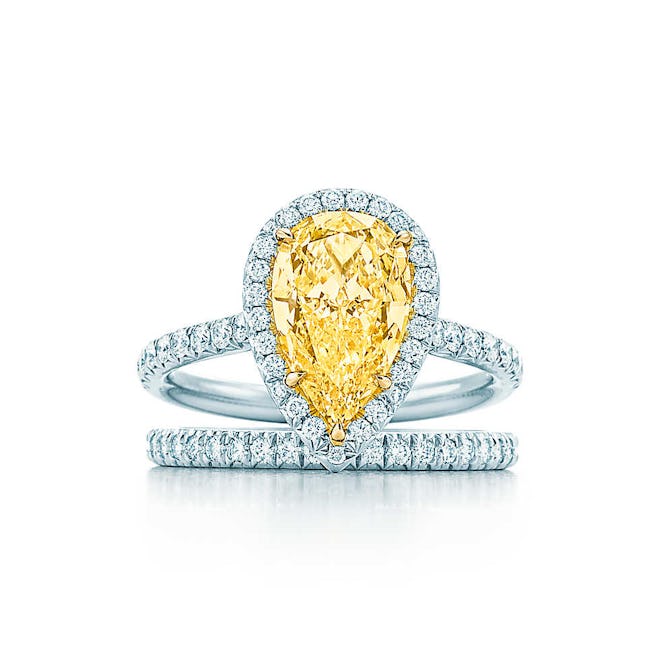 Tiffany Soleste Pear Shape Yellow Diamond Halo Engagement Ring in Platinum