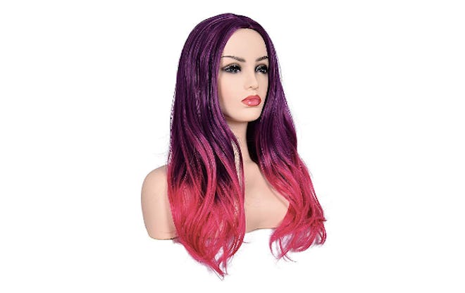 Morvally Women's Long Wavy Ombre Two Tone Purple Pink Synthetic Wig 