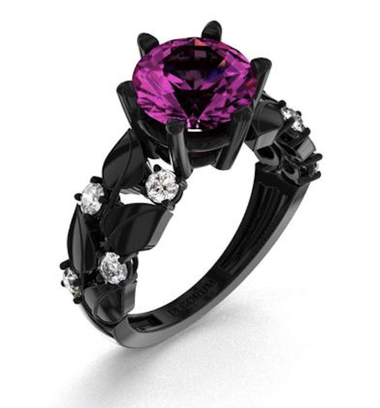 14K Black Gold 3.0 Ct Amethyst Diamond Floral Engagement Ring 