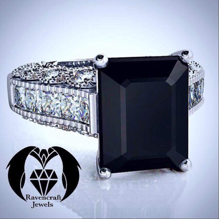 Emerald Cut Black Diamond Victorian Engagement Ring